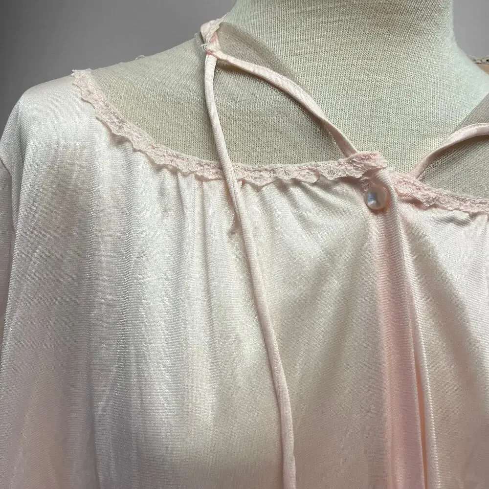Silky Lace Rose Granny Button Down Sheer Nightgown